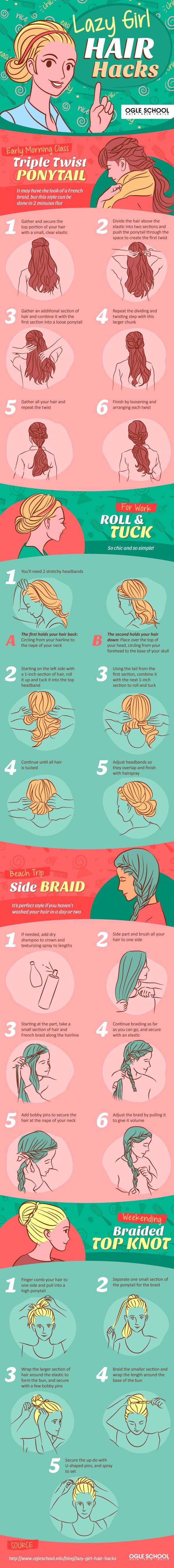 Lazy Girls Hair Hacks (Infographics)