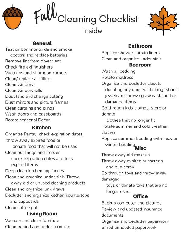 Fall Cleaning Checklist Inside