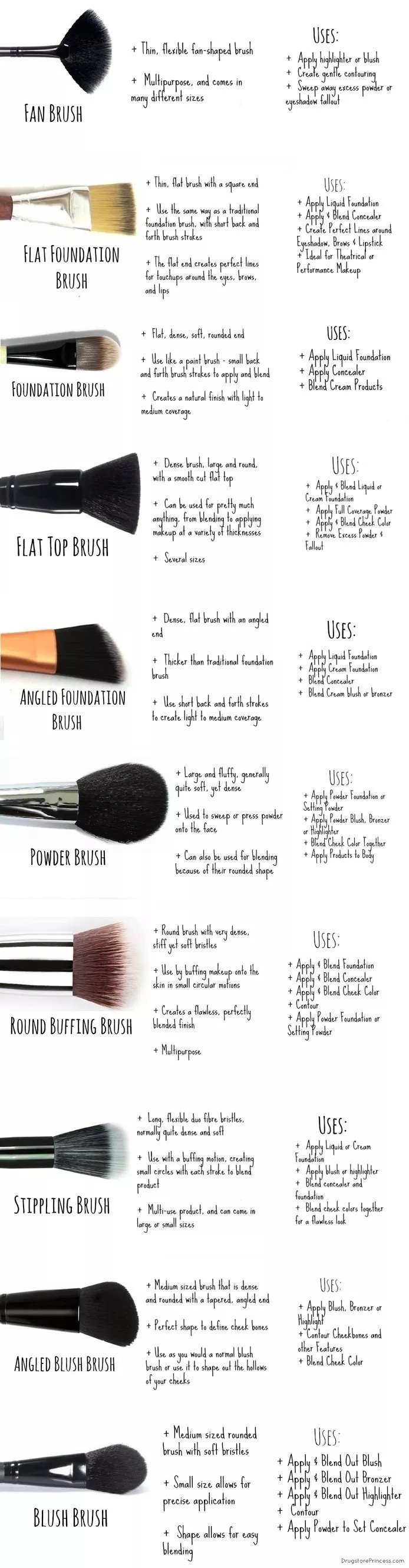 different makeup brushes