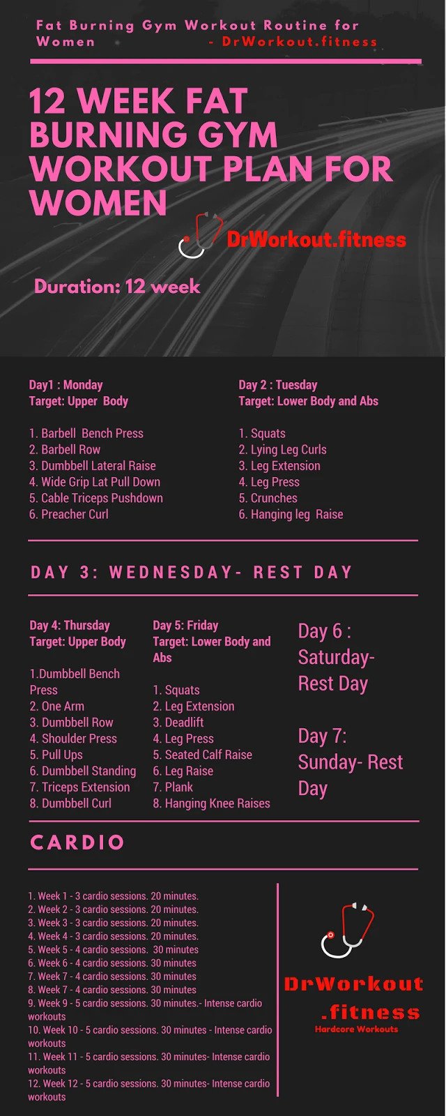 12 week fat burning gym workout plan for women