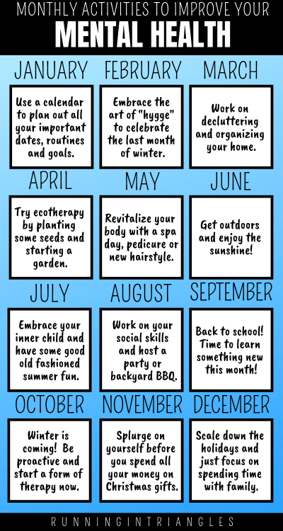 Monthly activities to improve your mental health