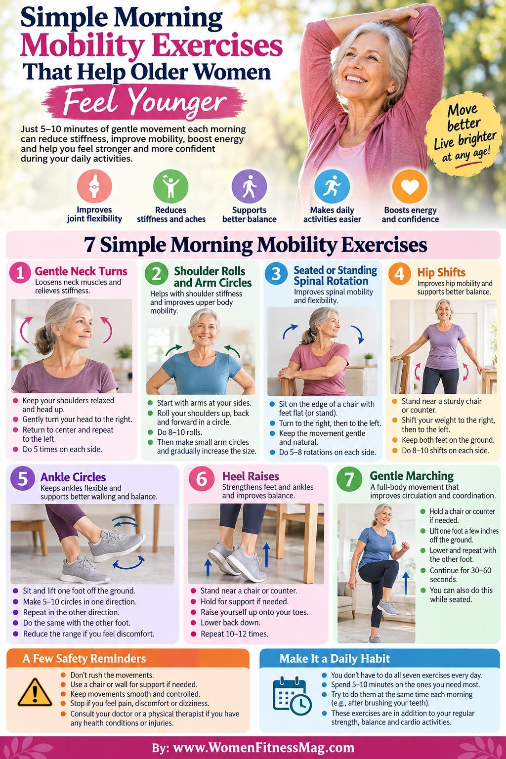 Infographics: Simple Morning Mobility Exercises That Help Older Women Feel Younger